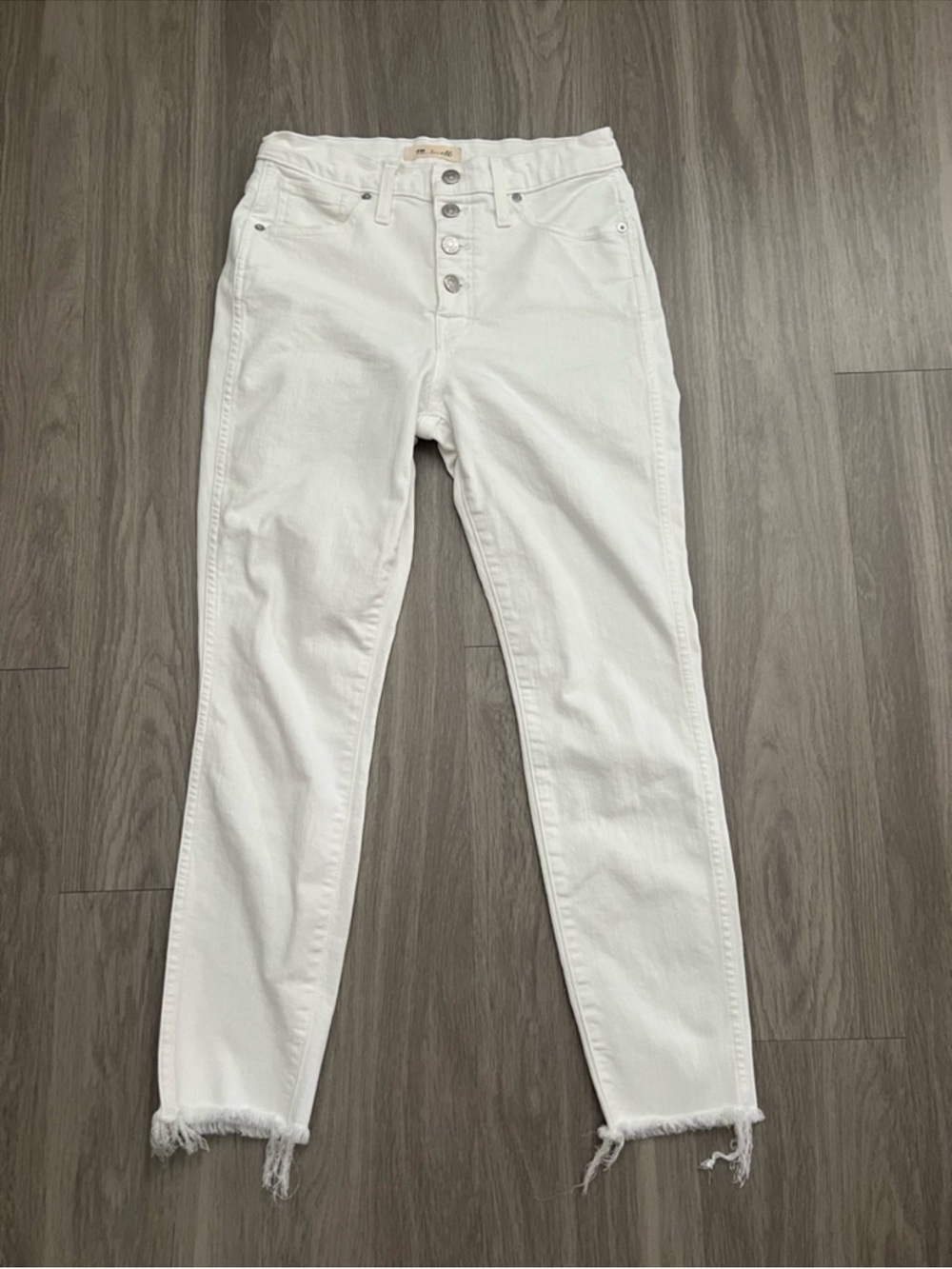 Madewell 10” High Rise Skinny Crop Jeans White Raw Hem Size 27